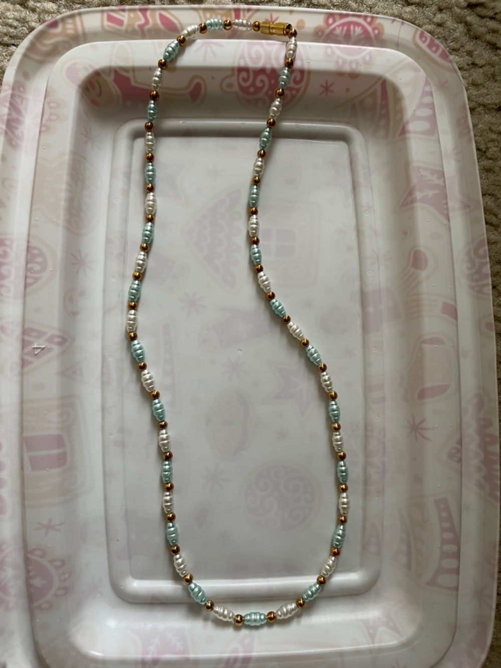 Gold-Accent Aqua & Pearl Bead Necklace